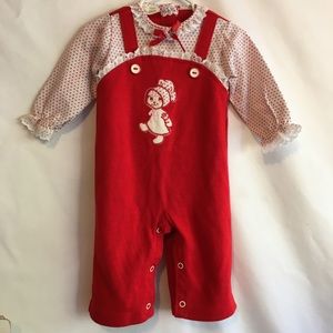 Doe-Spun Vintage Baby Outfit Red and White Sz 6-9m
